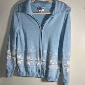Vintage Pendleton Fair Isle Light Blue Snowflake Zip-Up Cardigan